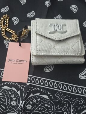 Juicy Couture Cream Quilted Mini Wallet with Gold Chain